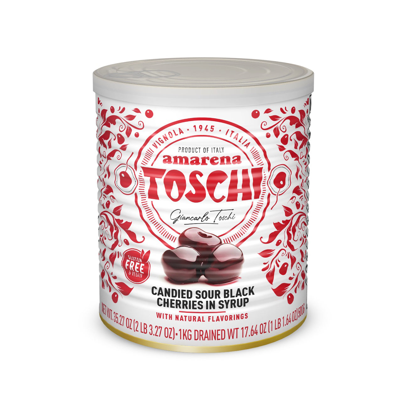 Premium TOSCHI Amarena Candied Sour Black Cherries in Rich Syrup - 1kg Jar | Perfect for Desserts, Cocktails & Gourmet Recipes