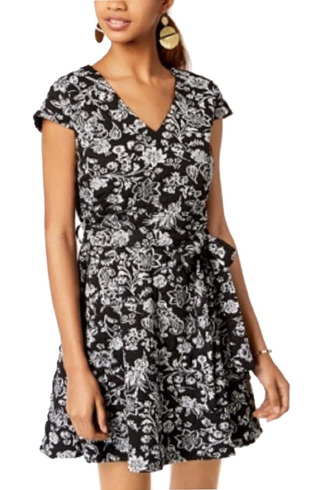 Emerald Floral Jacquard Wrap Dress for Juniors - Perfect for Summer Outings