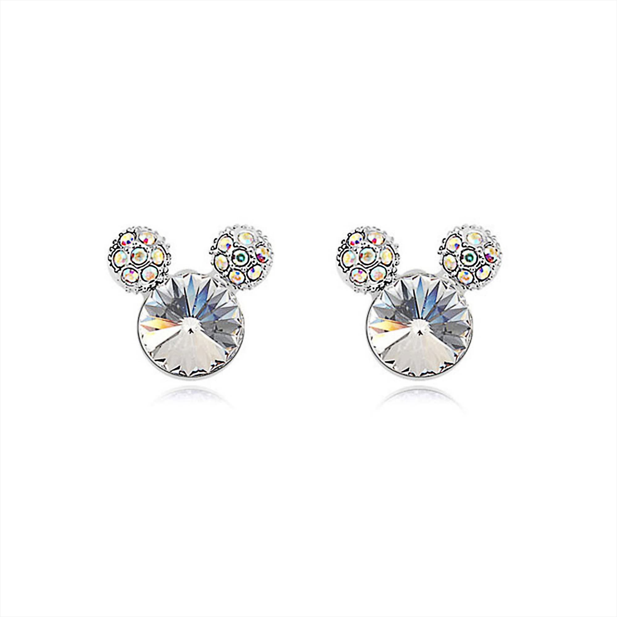 Mickey Mouse Jewelry Set for Women - Dainty Pendant Necklace & Stud Earrings, White Gold Plated with AAAAA Australia Crystals | Perfect Birthday Gift for Women & Teen Girls | Great for Disney Fans, Everyday Wear & Special Occasions