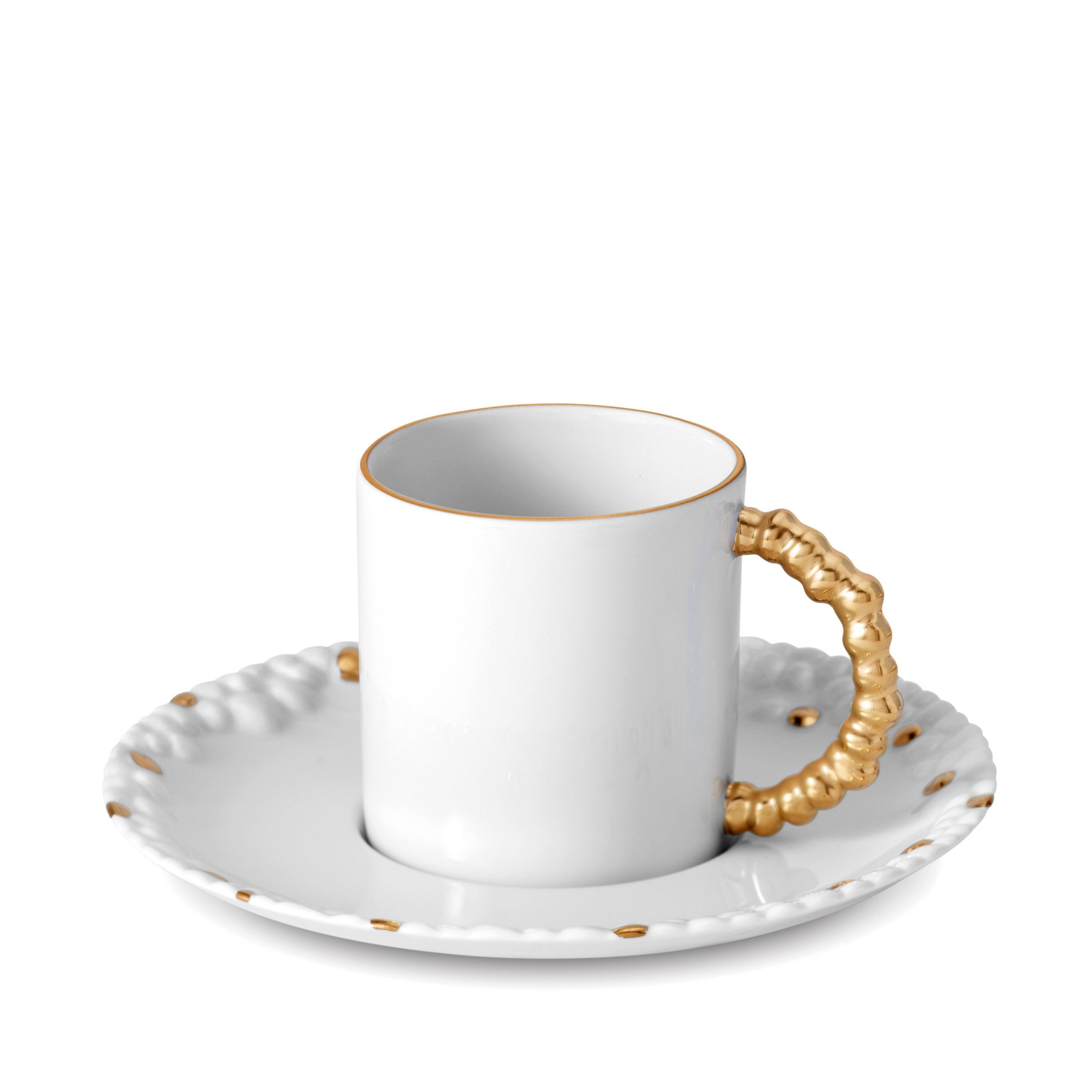 Premium Haas Mojave Espresso Cup & Saucer Set - Elegant White with Gold Accents - Perfect for Home Coffee Bars, Cafes & Gifts
