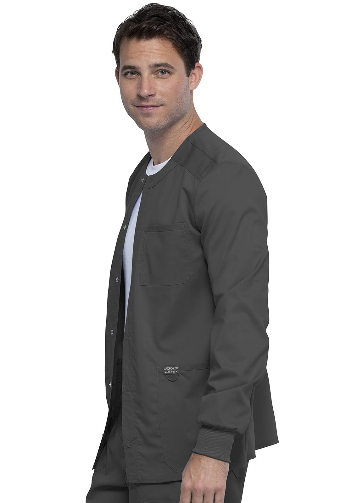 Cherokee Men's Warm Up Scrubs Jacket - Snap Front Workwear WW380 for Medical Professionals & Nurses - Perfect for Hospitals, Clinics & Healthcare Workplaces