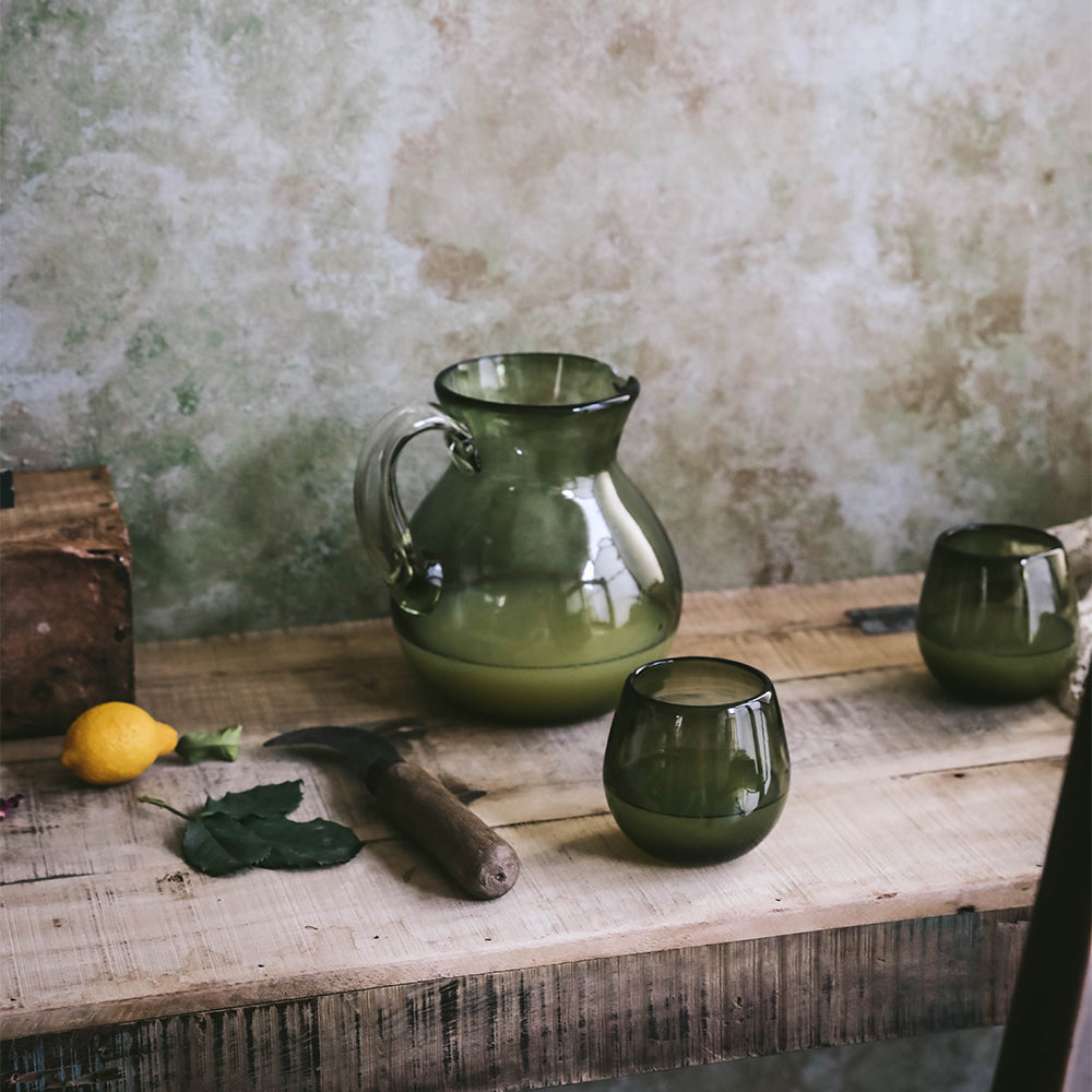 Premium Round Glass Pitcher with Olive Design - Perfect for Iced Tea, Lemonade & Summer Beverage Serving