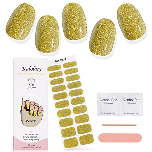 **Kalolary Gold Gel Nail Polish Strips – Semi-Cured DIY Nail Art Stickers, Waterproof Full Nail Wraps Decal Kit for Women | Includes Cuticle Stick, Nail File & Wipes | Perfect for Summer, Parties, Weddings & Salon-Quality Manicures at Home**