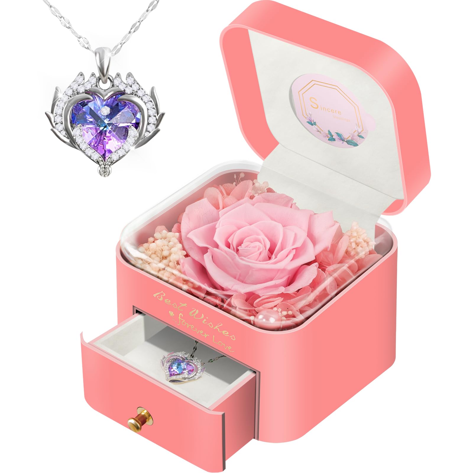 Eternal Preserved Rose with Necklace - Unique Birthday Gift for Women, Mom, Wife & Grandma | Mother's Day, Anniversary, Christmas, Thanksgiving & Valentine's Day Present | Perfect for Home Decor, Romantic Surprises & Special Occasions
