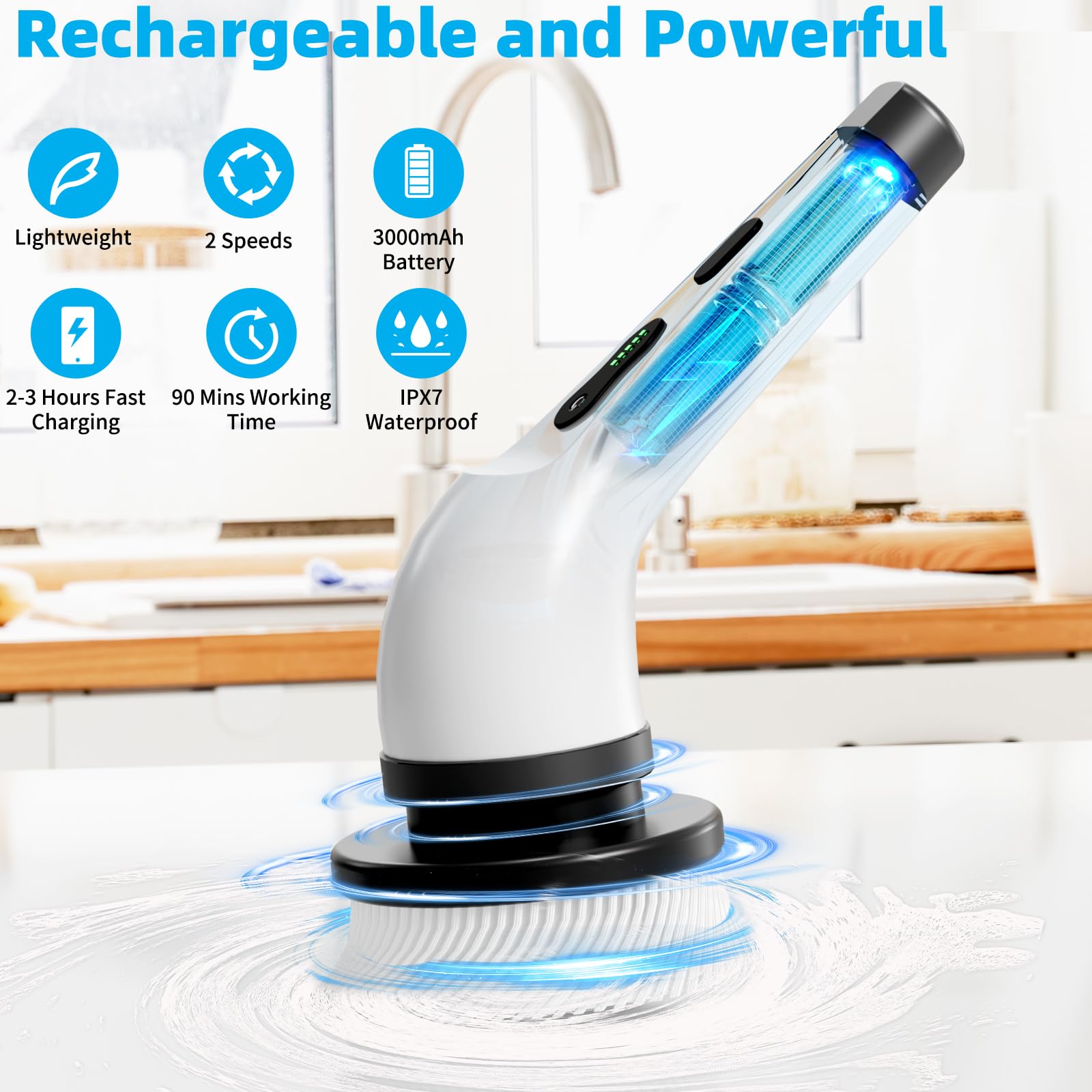 Cordless Electric Spin Scrubber with 9 Brush Heads - Powerful Cleaning Brush for Bathroom, Shower, Bathtub, Tile & Car - Long Handle Rechargeable Scrubber for Deep Cleaning (Perfect for Grout, Hard Water Stains & Tough Soap Scum Removal)