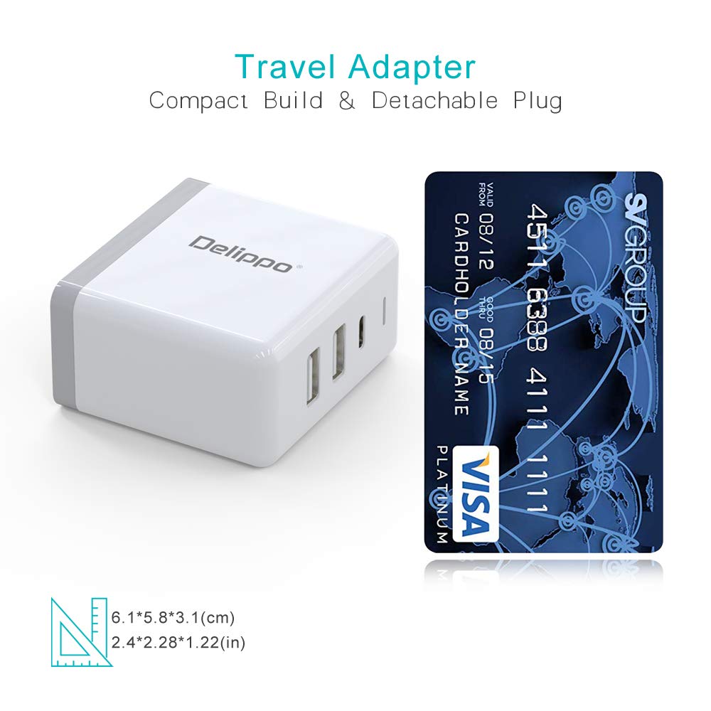 45W 3-Port Fast Charger with USB-C & Dual USB - Compatible with MacBook Pro, iPhone 15/14/13, Galaxy S23/S22, Dell & HP Laptops - Perfect for Home, Office & Travel Charging Needs