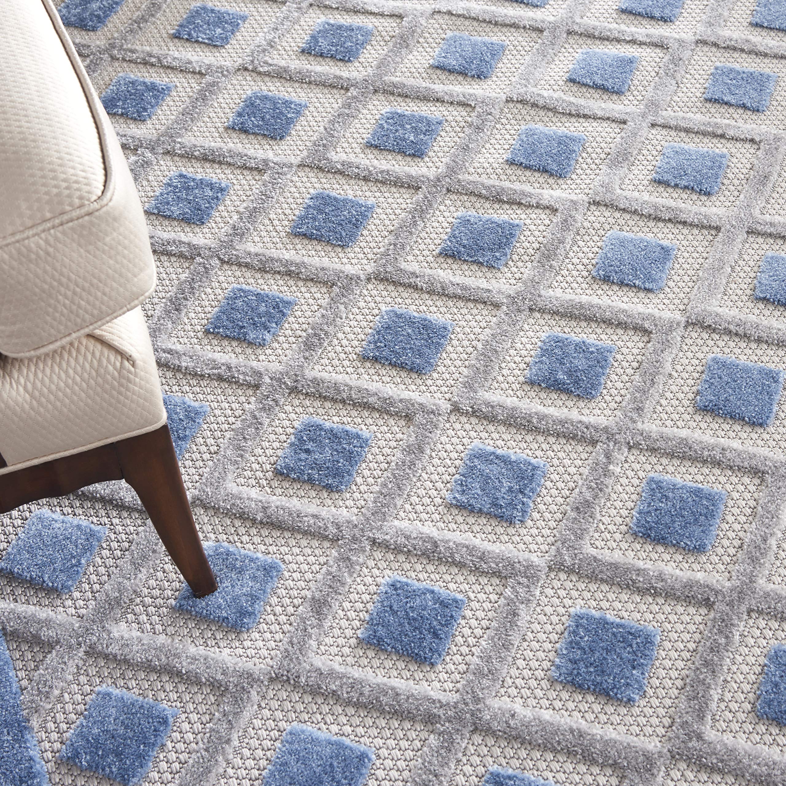 Nourison Aloha 12' x 15' Indoor/Outdoor Area Rug - Blue & Grey Striped Design, Easy Clean & Non-Shedding for Living Room, Bedroom, Dining Room | Perfect for Patio, Deck & Backyard Use
