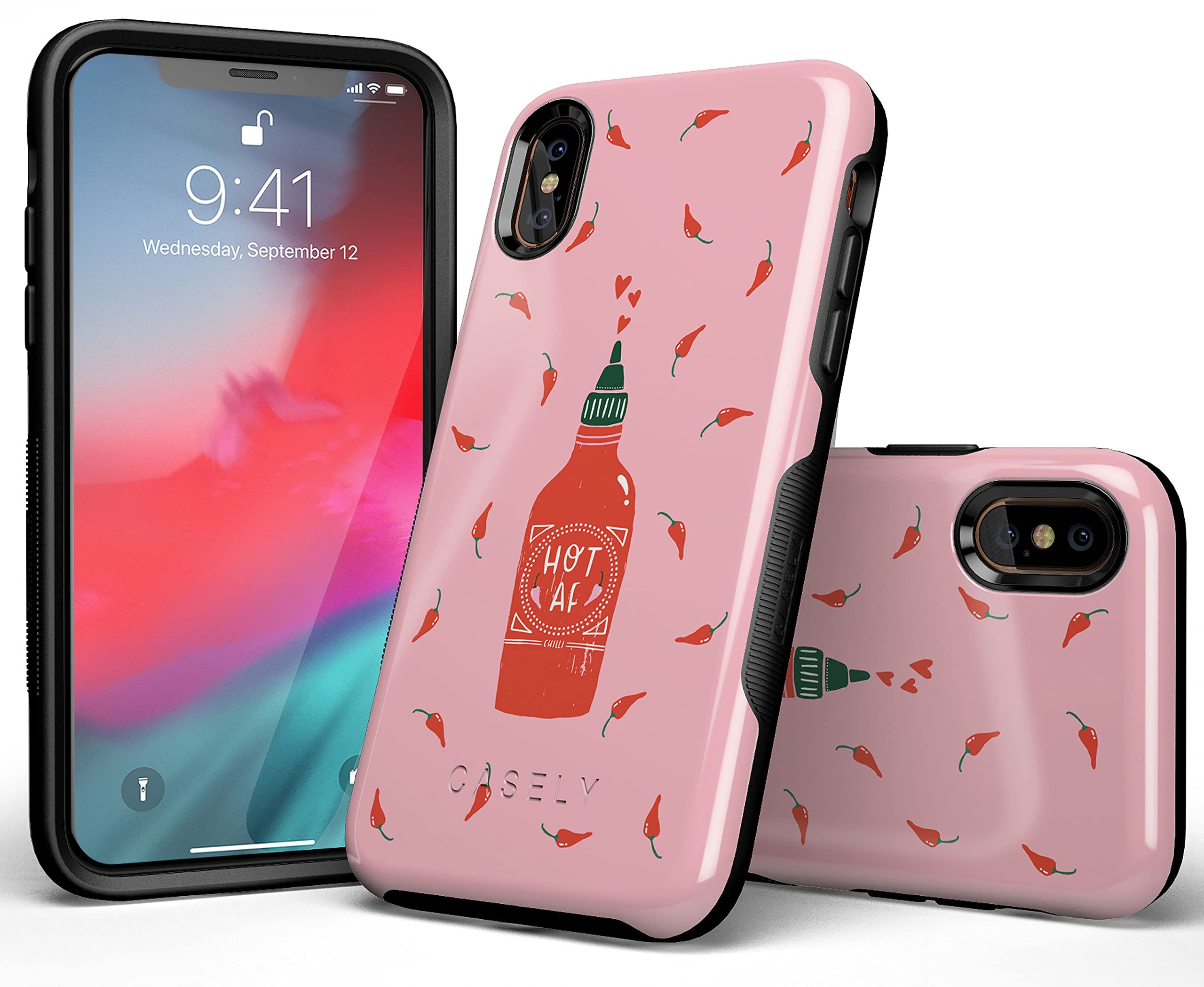 Casely iPhone Xs Max Case - Spicy AF Pink Chili Hot Sauce Design | Shockproof Protective Phone Cover | Perfect for Foodies, Hot Sauce Lovers & Trendy Accessories