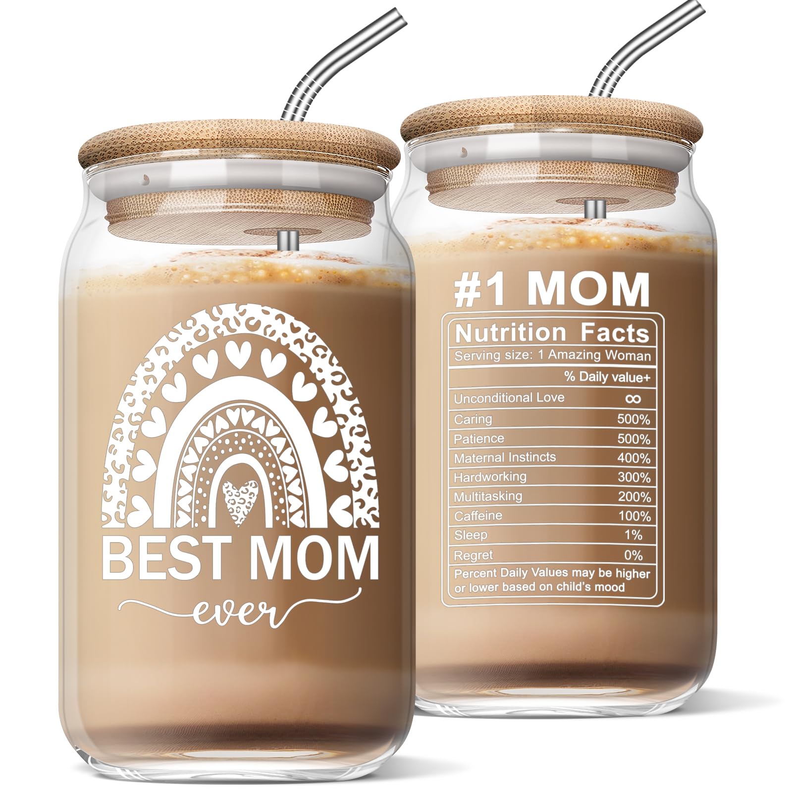 Funny Mom Gifts from Daughter & Son - 16oz Glass Cup with Heartwarming Quotes | Perfect Mother's Day, Birthday & Christmas Gift for Mom & Mother-in-Law | Great for Coffee, Tea & Smoothies at Home or Office