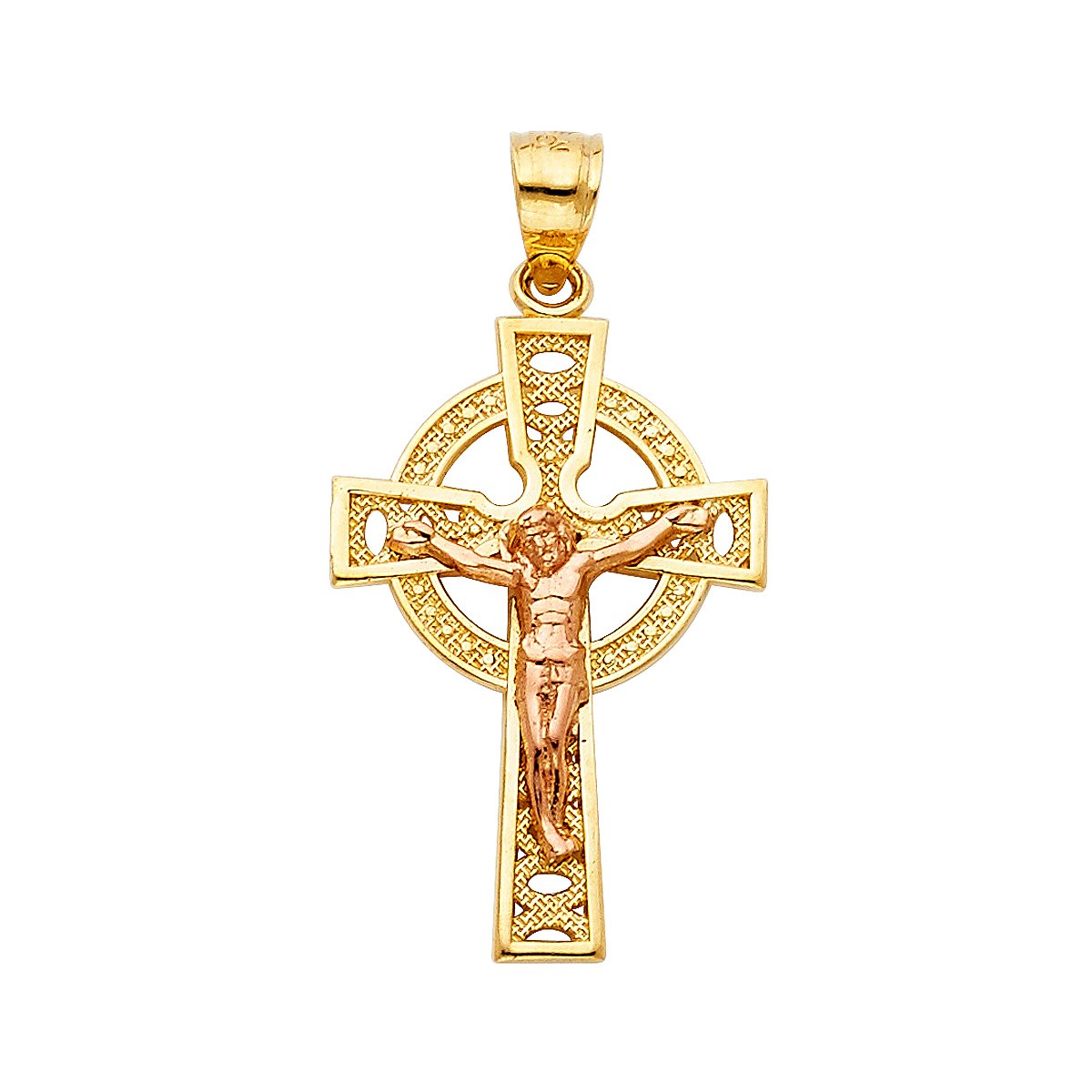 14K Two-Tone Gold Religious Crucifix Pendant Necklace for Men & Women - Jesus Christ Cross Pendant with 18