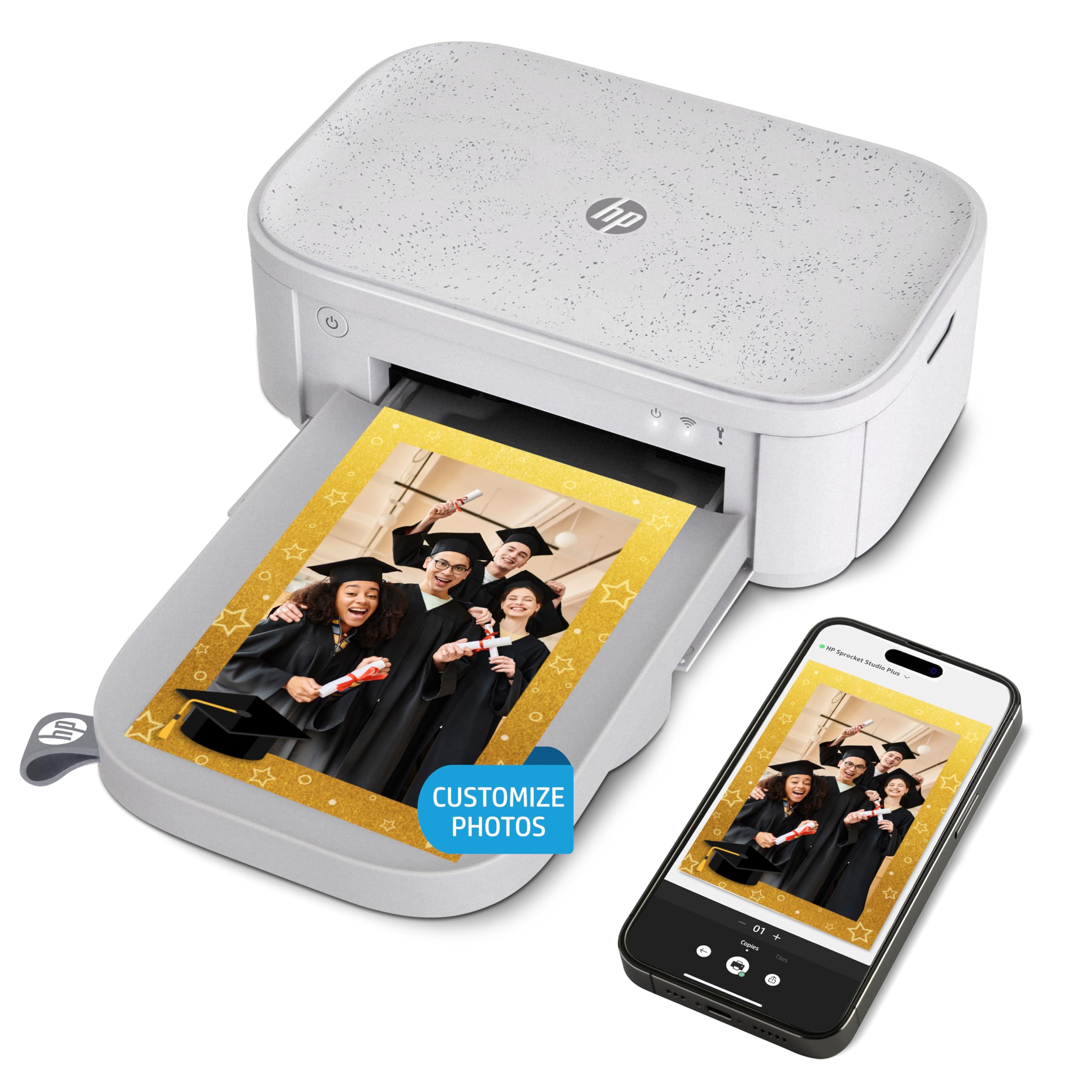 HP Sprocket Studio Plus 4x6 Wireless Instant Photo Printer - Wi-Fi & Bluetooth Compatible, Premium Dye Sublimation Technology for Vibrant Prints from iOS/Android - Compact Portable Photo Printer for Home, Travel & Creative Projects