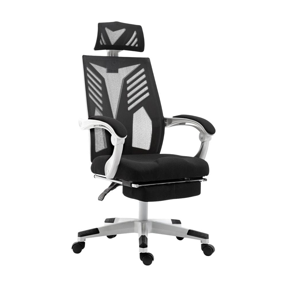 Artiss Ergonomic Mesh Office Chair with Adjustable Recliner - Black & White - Perfect for Home Office, Gaming & Workspace Comfort