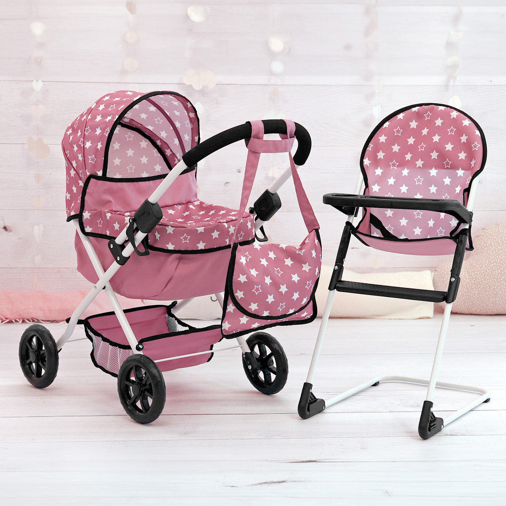 Bayer Design Cozy 3 Piece Doll Playset - Soft Pink & White Star Patterned Doll Set for Kids | Perfect for Pretend Play, Nursery Decor & Gift Giving
