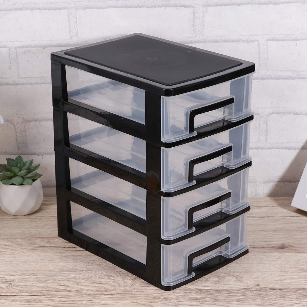 4-Layer Plastic Storage Drawer Cabinet - Black Frame & Clear Drawers for Office Bedroom Closet Organization