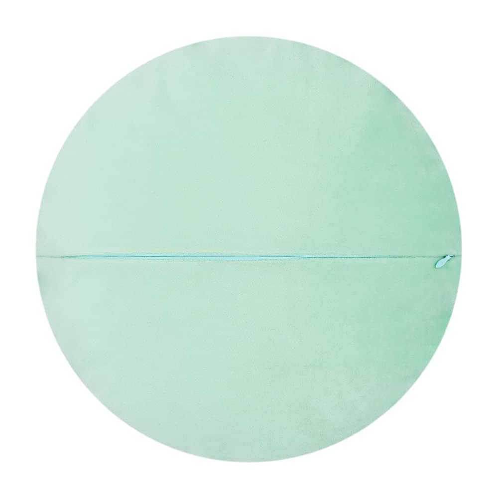 Round Velvet Floral Pillow Cover - 14 Inch Decorative Cushion Case for Bedroom, Living Room & Couch - Soft Mint Green Home Decor (Perfect for Boho, Farmhouse & Modern Interior Design)