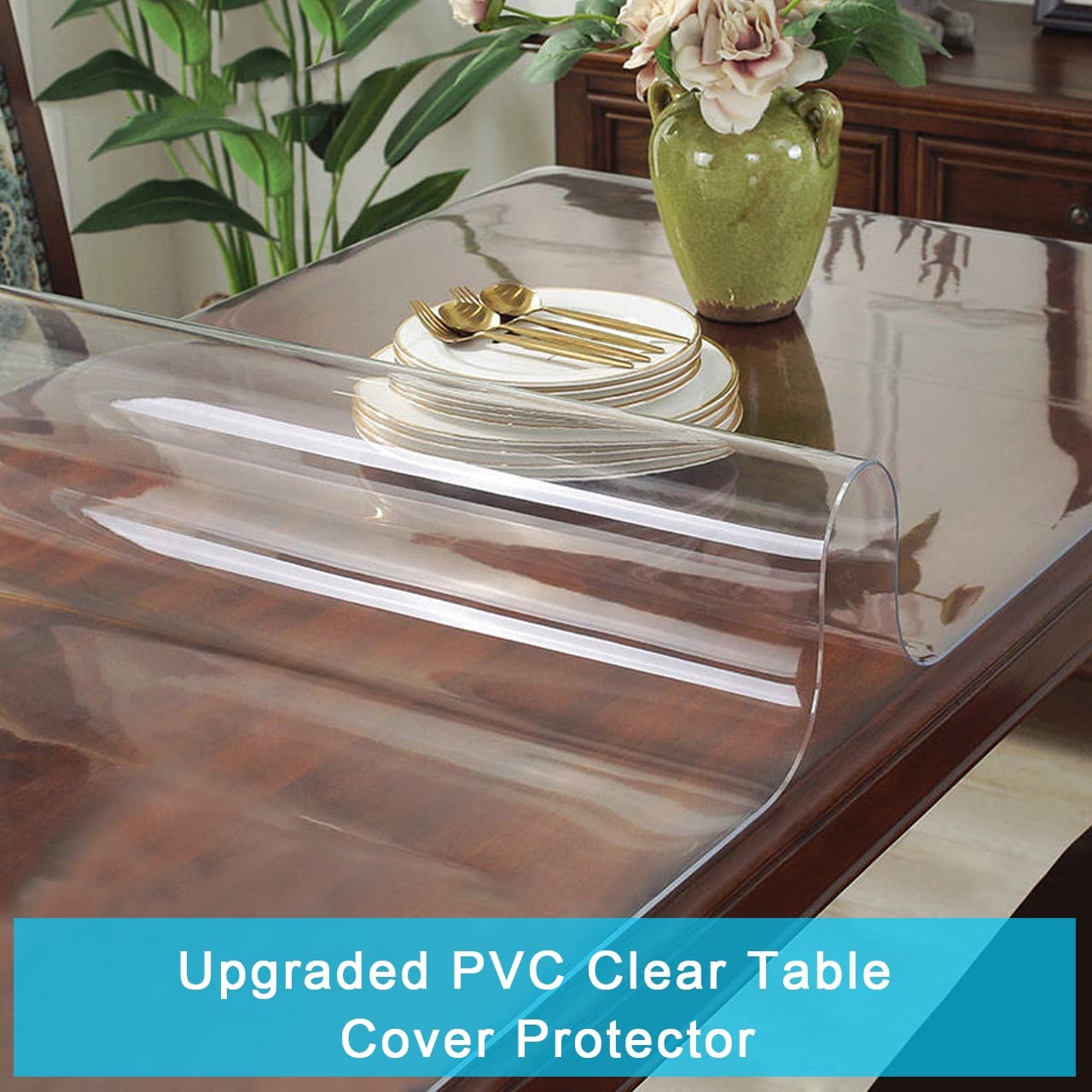 1.5mm Thick Clear PVC Table Cover Protector - 20x20 Inch Square Waterproof Plastic Tabletop Pad for End Tables, Nightstands, Side Tables - Non-Slip Surface for Patio, Garden, Painting & Office Desks - Durable Crystal Clear Protection for Indoor & Outdoor Use