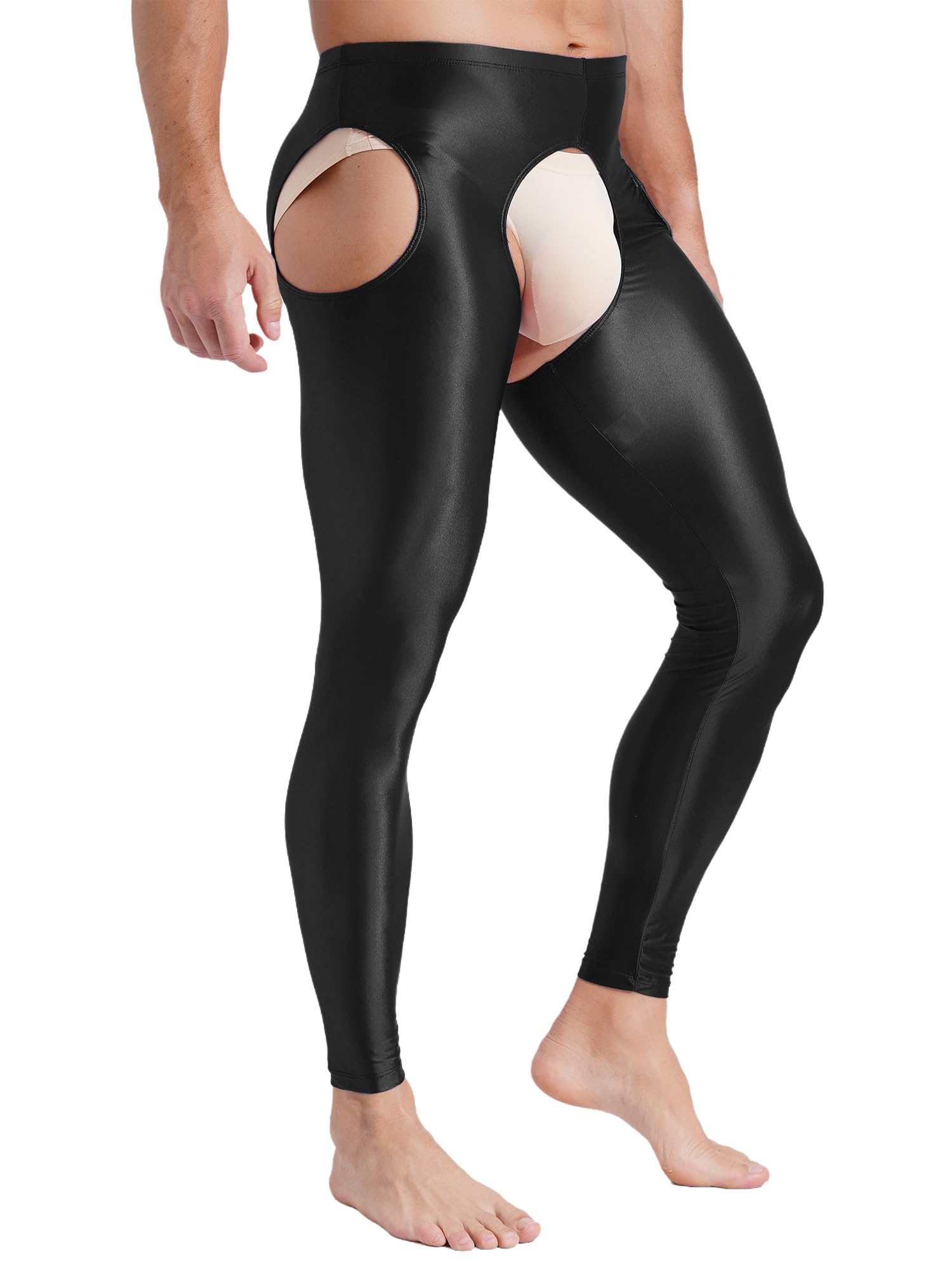 Men's Sheer Seamless Cutout Tights - Compression Workout Leggings with Suspender for Yoga, Running & Dance Performance | Breathable Gym Pants for Men