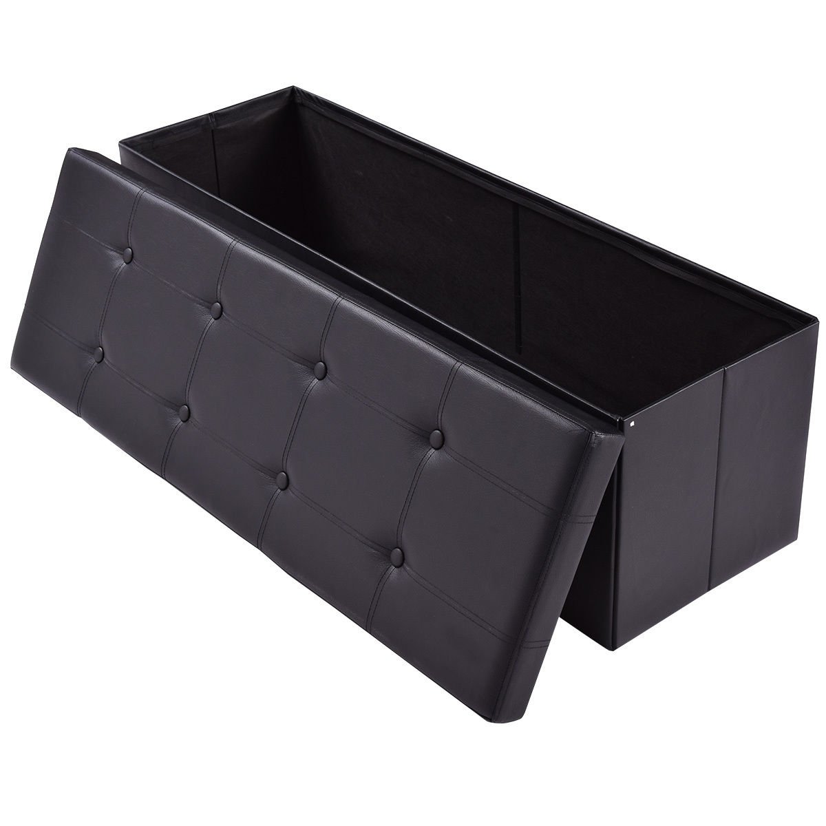 Folding Storage Ottoman Bench - Large Faux Leather Foot Rest Pouffe with Hidden Storage, Black | Perfect for Living Room, Bedroom & Home Organization