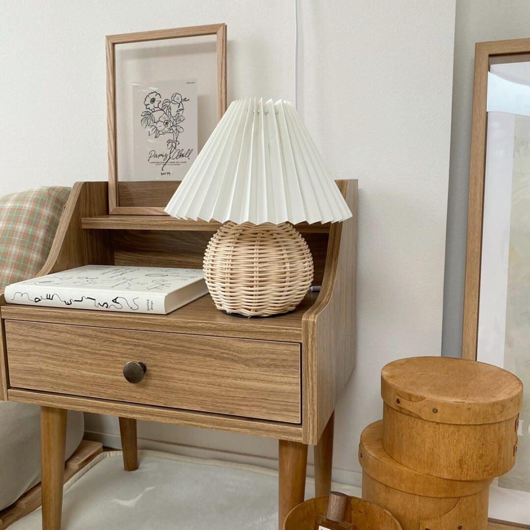 Rattan Pleated Table Lamp - Natural Woven Texture, Modern Boho Style for Bedroom, Living Room & Office Decor