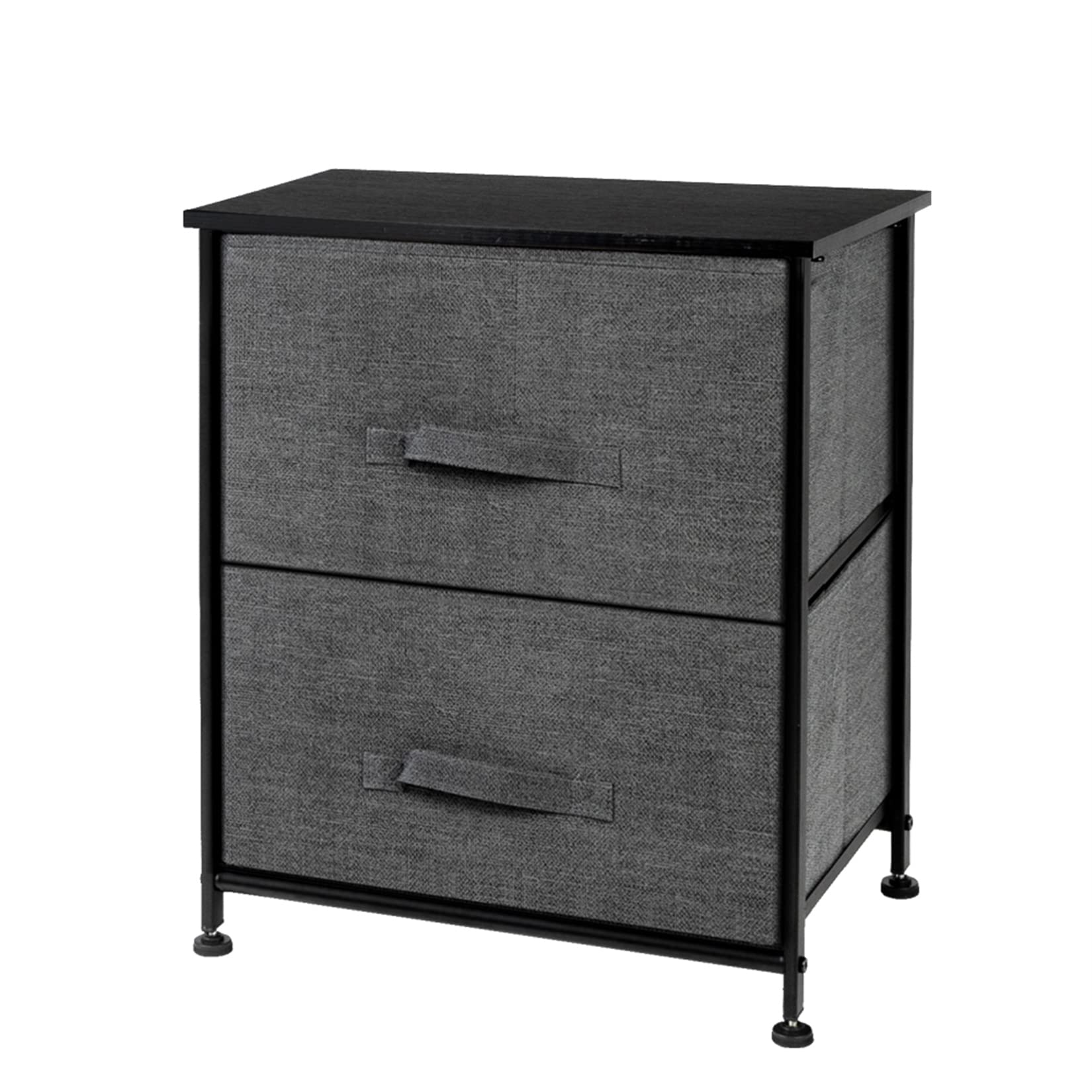 Modern 2-Drawer End Table Nightstand with Sturdy Iron Frame & Wood Top - Easy-Pull Handles & Fabric Bins for Bedroom, Hallway, Entryway Storage - Grey - Perfect for Small Spaces, Apartment Living & Home Organization