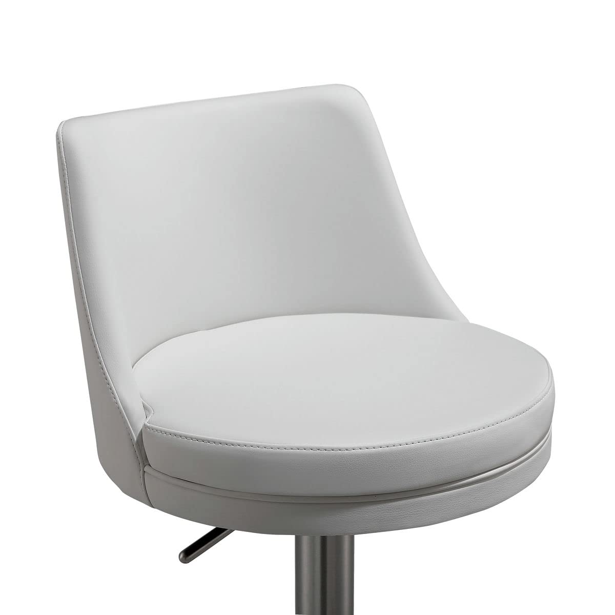 TOV Furniture Reagan White and Silver Vegan Leather Adjustable Bar Stool - Modern Kitchen Island & Home Bar Seating for Dining & Entertainment Areas