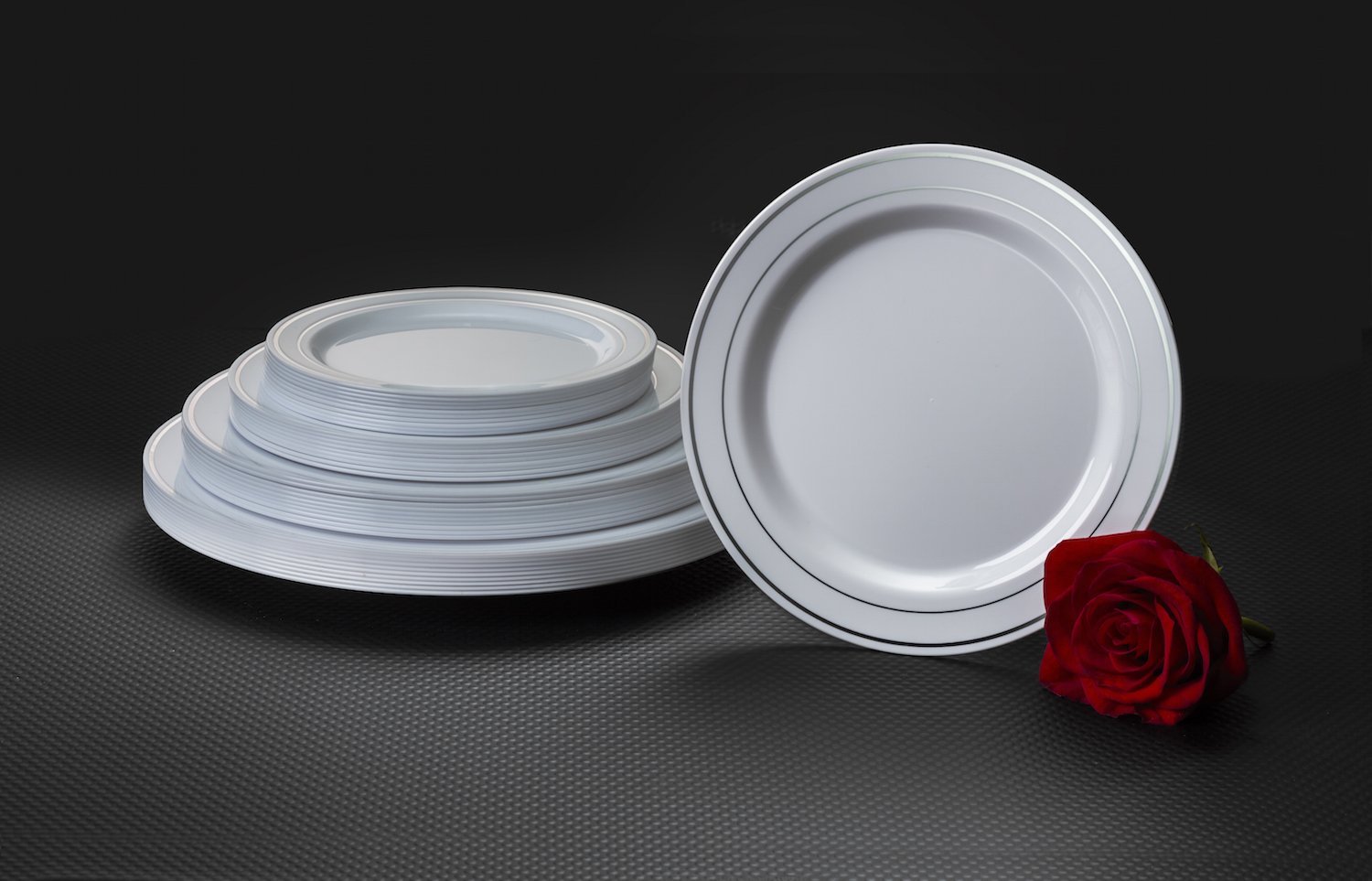 Divine White Plastic Plates with Silver Rim - 6 Inch Elegant Disposable Plates, Pack of 420 - Perfect for Weddings, Parties, and Special Events