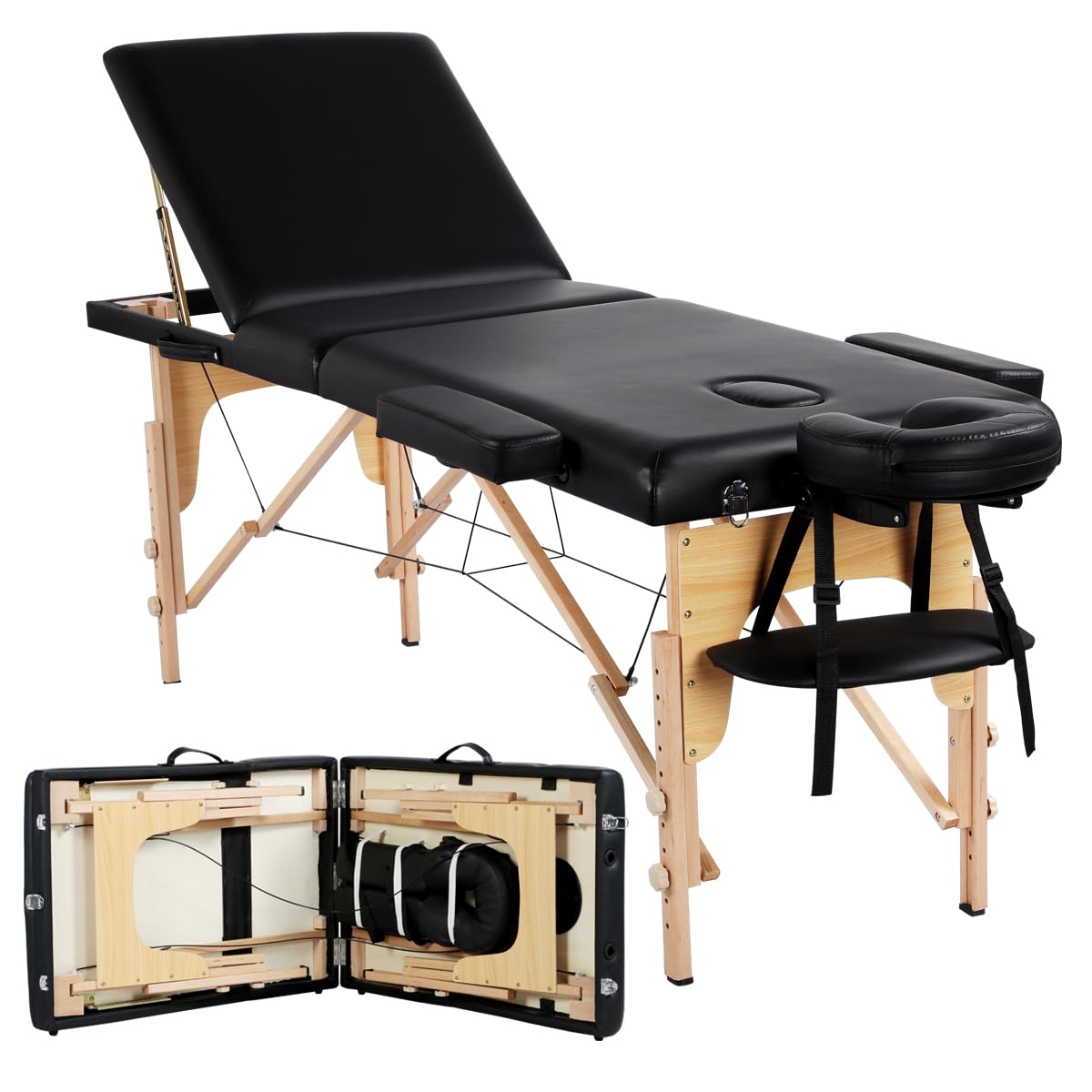 Topeakmart Portable Adjustable Lash Bed - Professional Salon Massage Table with 3-Way Folding Face Cradle, Height Adjustable for Eyelash Extensions, Tattoo & Spa Treatments - Perfect for Beauty Salons, Home Use & Mobile Services (Black)