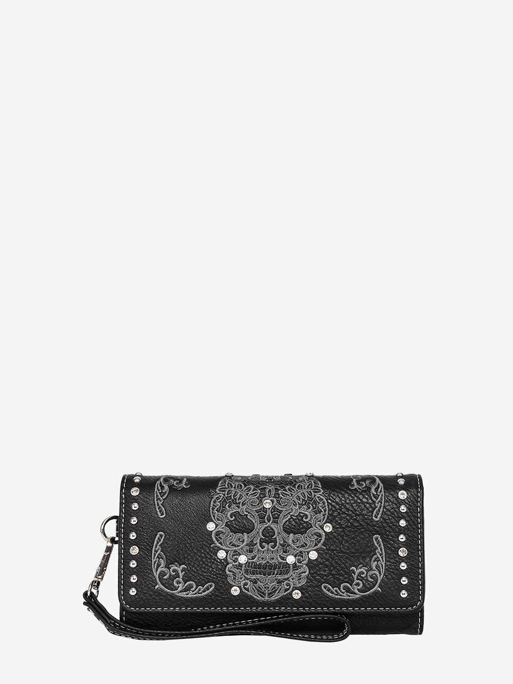 Montana West Sugar Skull Embroidered Wallet for Women - Stylish Bifold Clutch with Card Slots - Perfect for Day Out, Travel & Festival Accessories