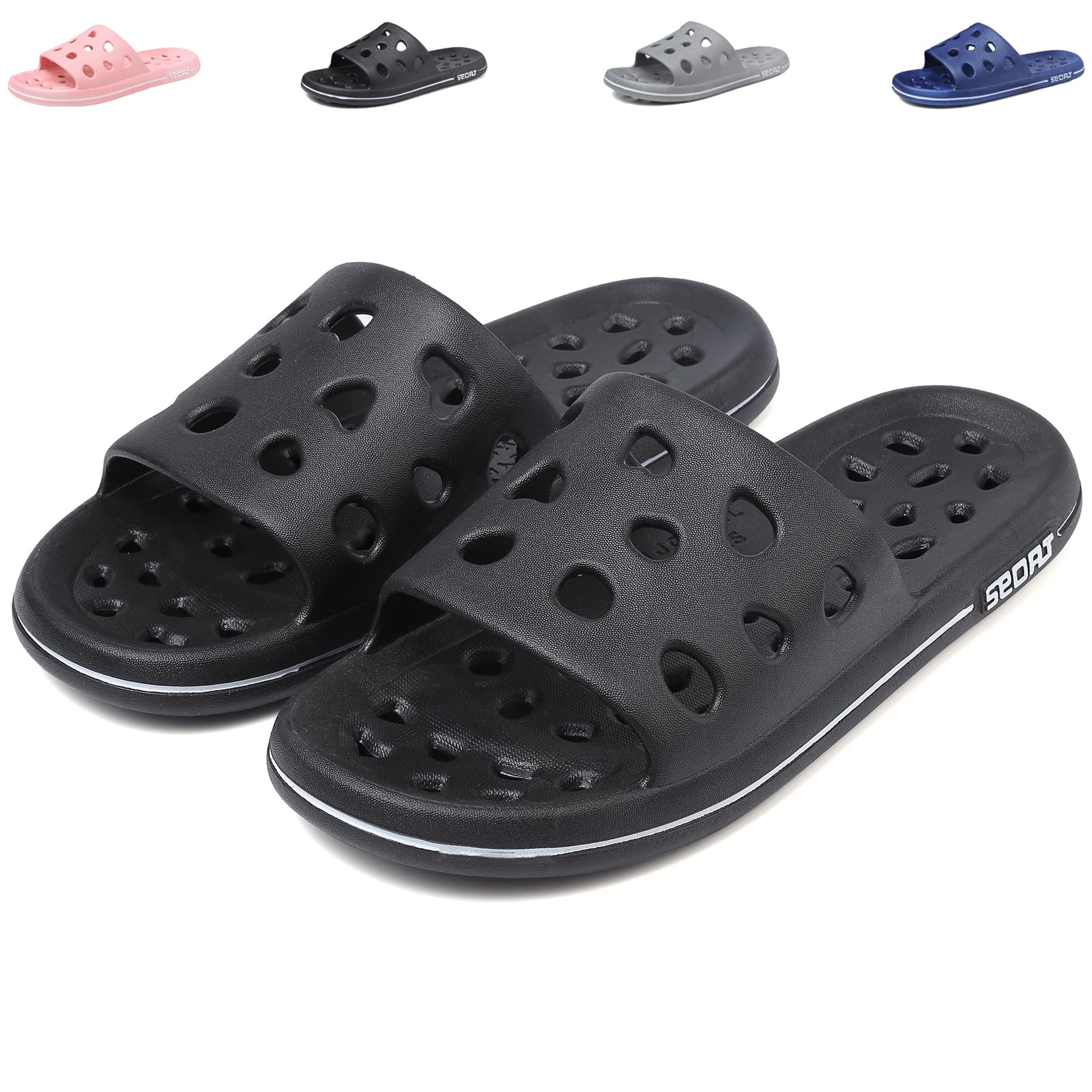 FINLEOO Quick-Drying Shower Sandals with Drainage Holes - Non-Slip Bathroom Slippers, Gym & Spa Sandals for Men & Women - Soft Sole Open-Toe House Slippers for Bath, Poolside & Indoor Use