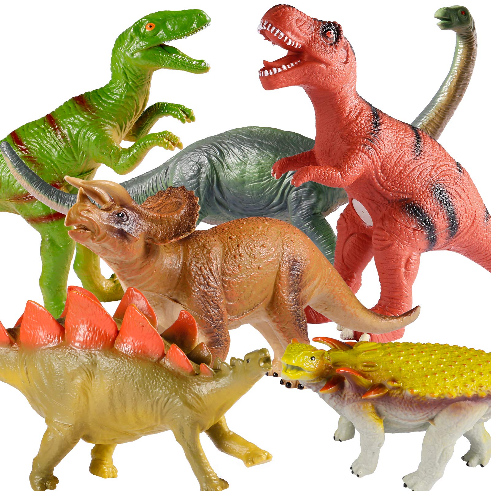 Tepsmigo 6-Pack Jumbo Soft Dinosaur Toys for Kids Ages 3-7 - T-Rex, Velociraptor & Triceratops Plush Jurassic Dinosaur Set | Perfect for Playtime, Learning & Nursery Decor