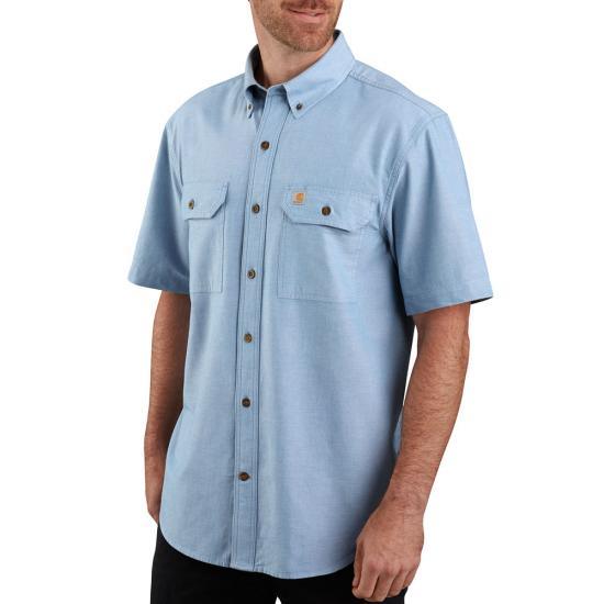 Loose Fit Midweight Chambray Short Sleeve Shirt for Men - Casual Blue Button Down Shirt - Perfect for Summer Outings & Beach Vacations