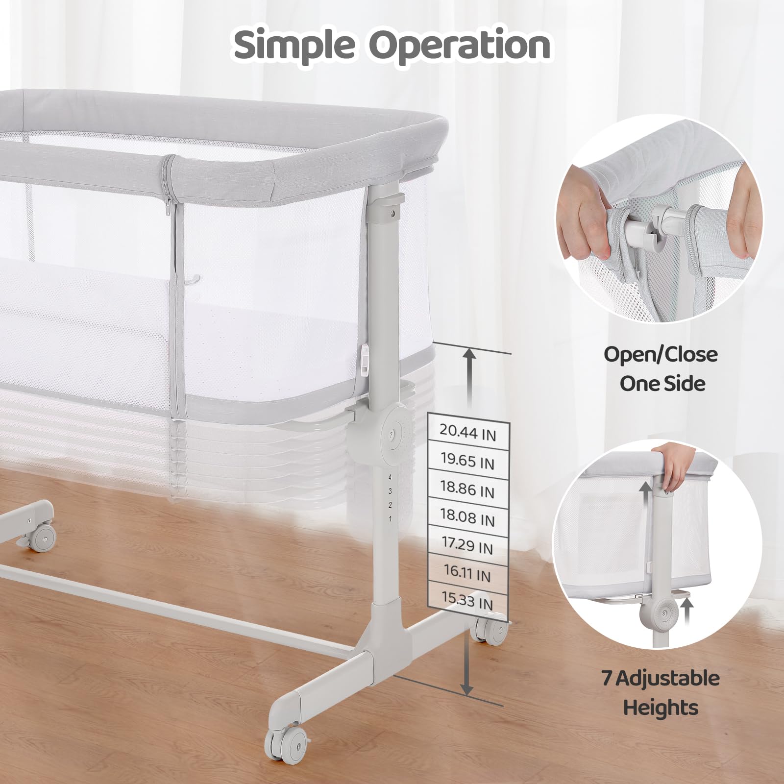 Ezebaby Portable Adjustable Baby Bassinet Bedside Sleeper - 7 Height Settings, Breathable Mesh Sides with Included Mattress & Sheet | Perfect for Newborns & Infants | Ideal for Nursery, Bedroom & Travel Use