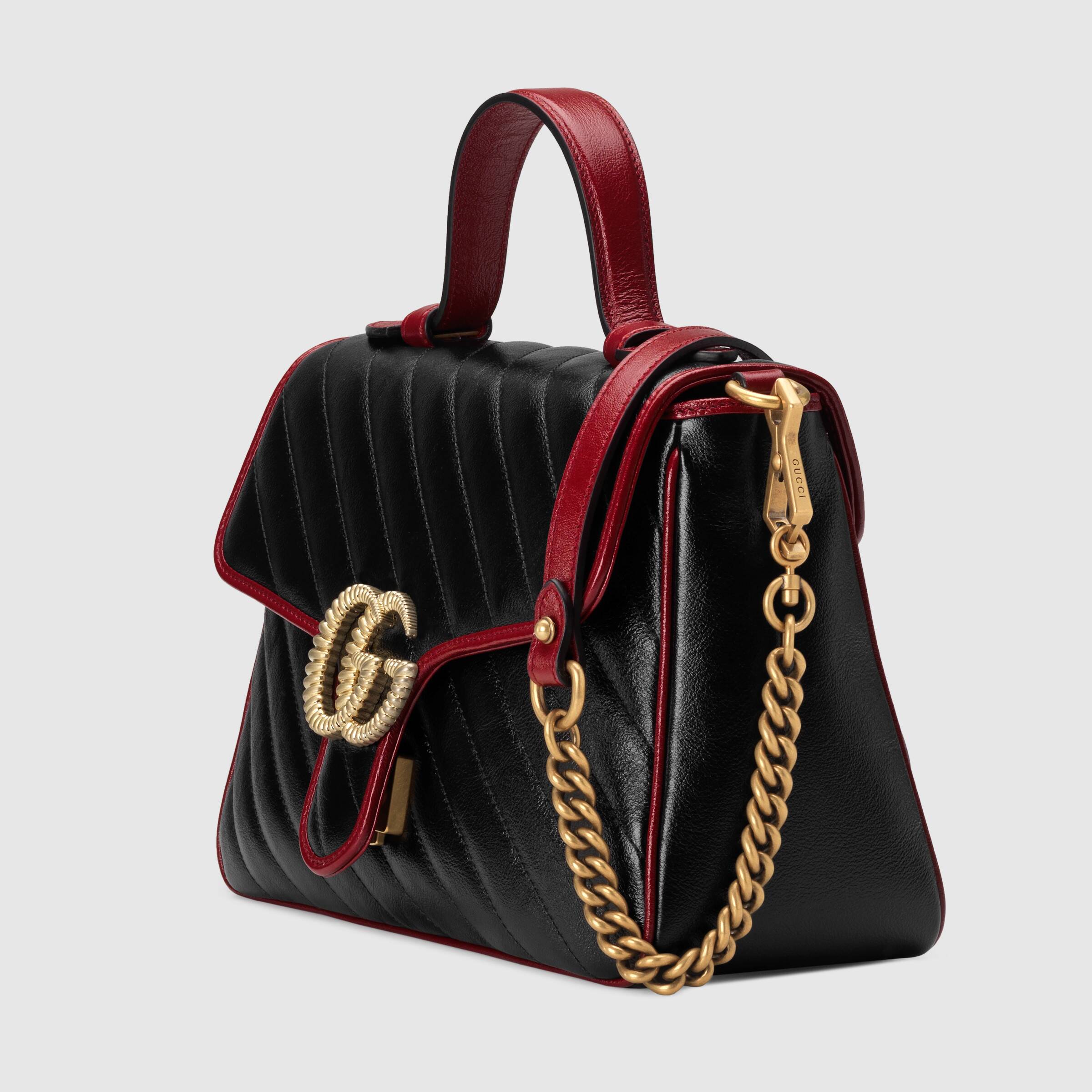Gucci GG Marmont Small Top Handle Bag Black Cherise Matelassé Leather Shoulder Bag - Perfect for Work, Date Night & Everyday Luxury Fashion Accessory