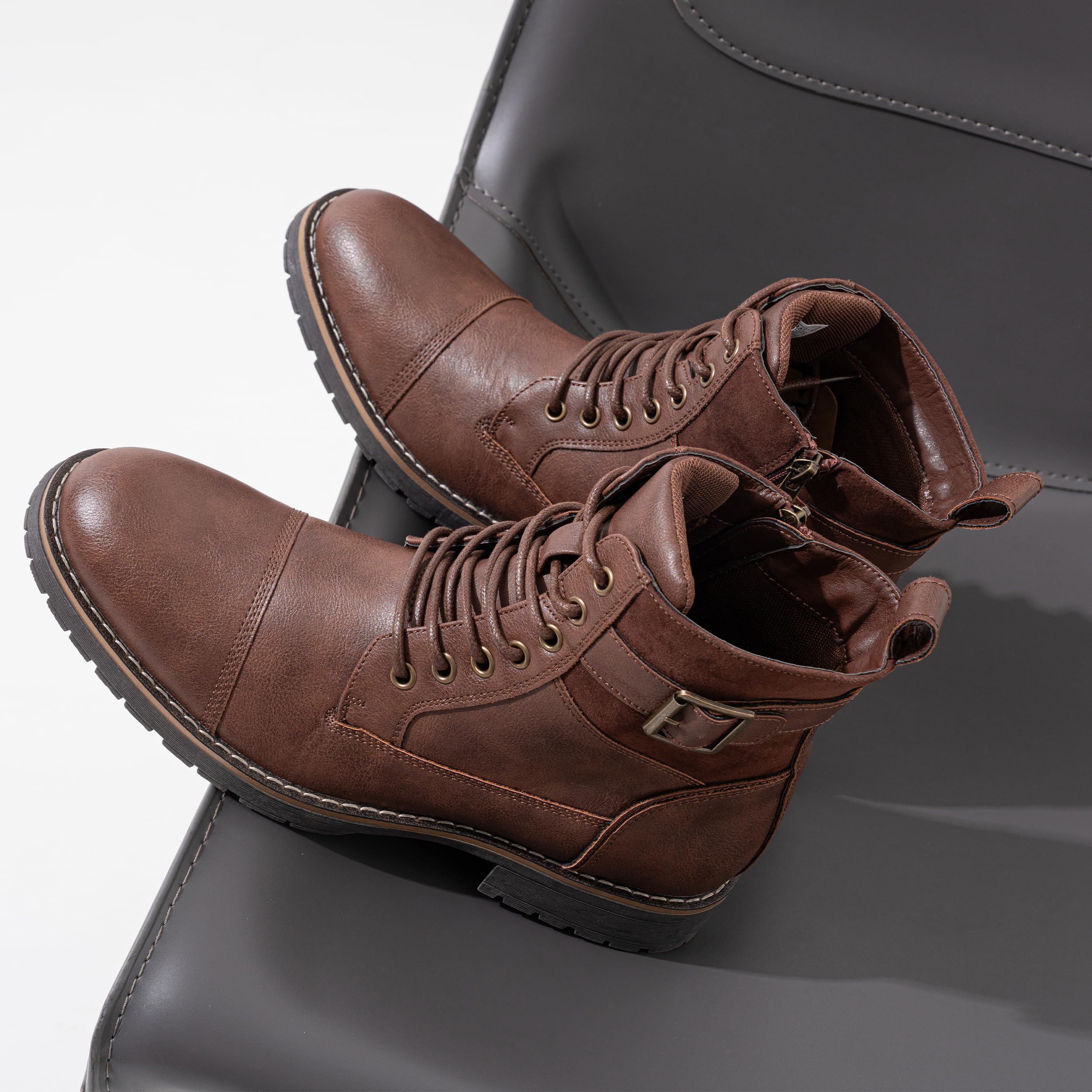 Vostey Men's Casual Motorcycle Combat Ankle Boots - Stylish Dress Boots for Everyday Wear & Outdoor Activities