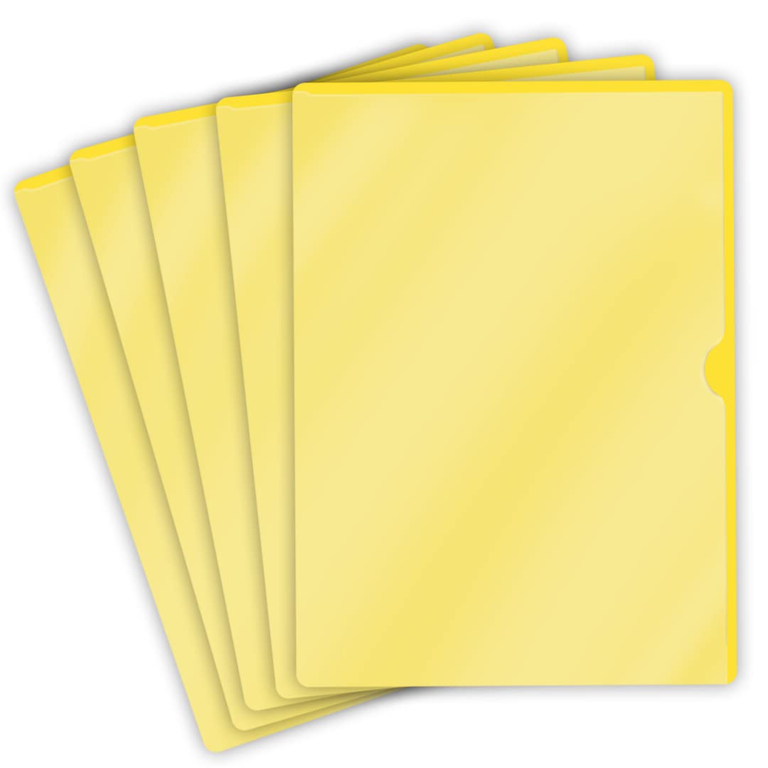 50-Pack L-Type Vinyl Plastic File Folders - Letter Size Yellow Document Organizers with Clear Front Pocket for Home, School, Office & Medical Use | Perfect for Project Files, Records & Document Storage