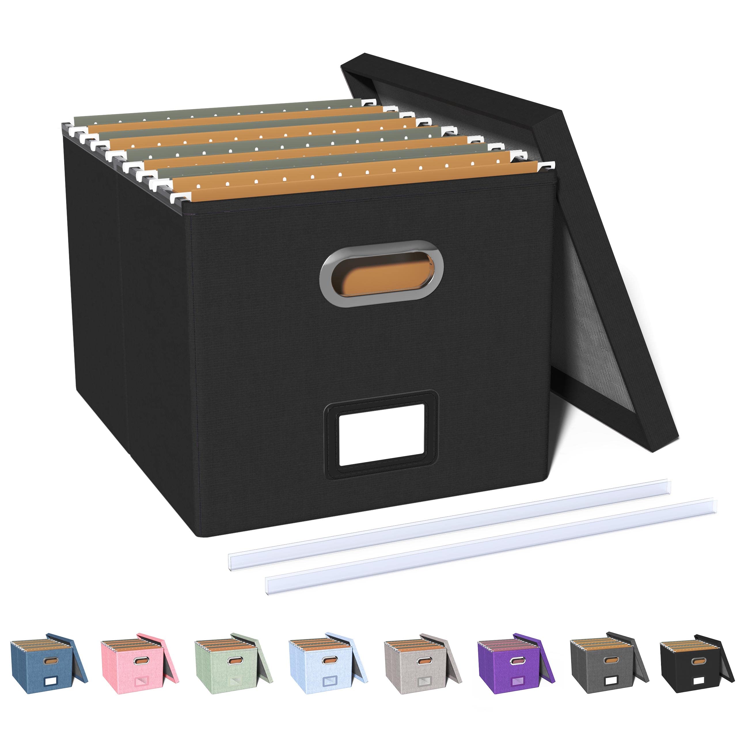 Oterri File Storage Organizer Box with Lid - Portable Hanging File Box for Letter & Legal Size Folders - Durable Office, Home & Decor Storage Solution - Easy Slide Design - 1 Pack Black (Ideal for Desk Organization, Document Filing & Home Office Storage)
