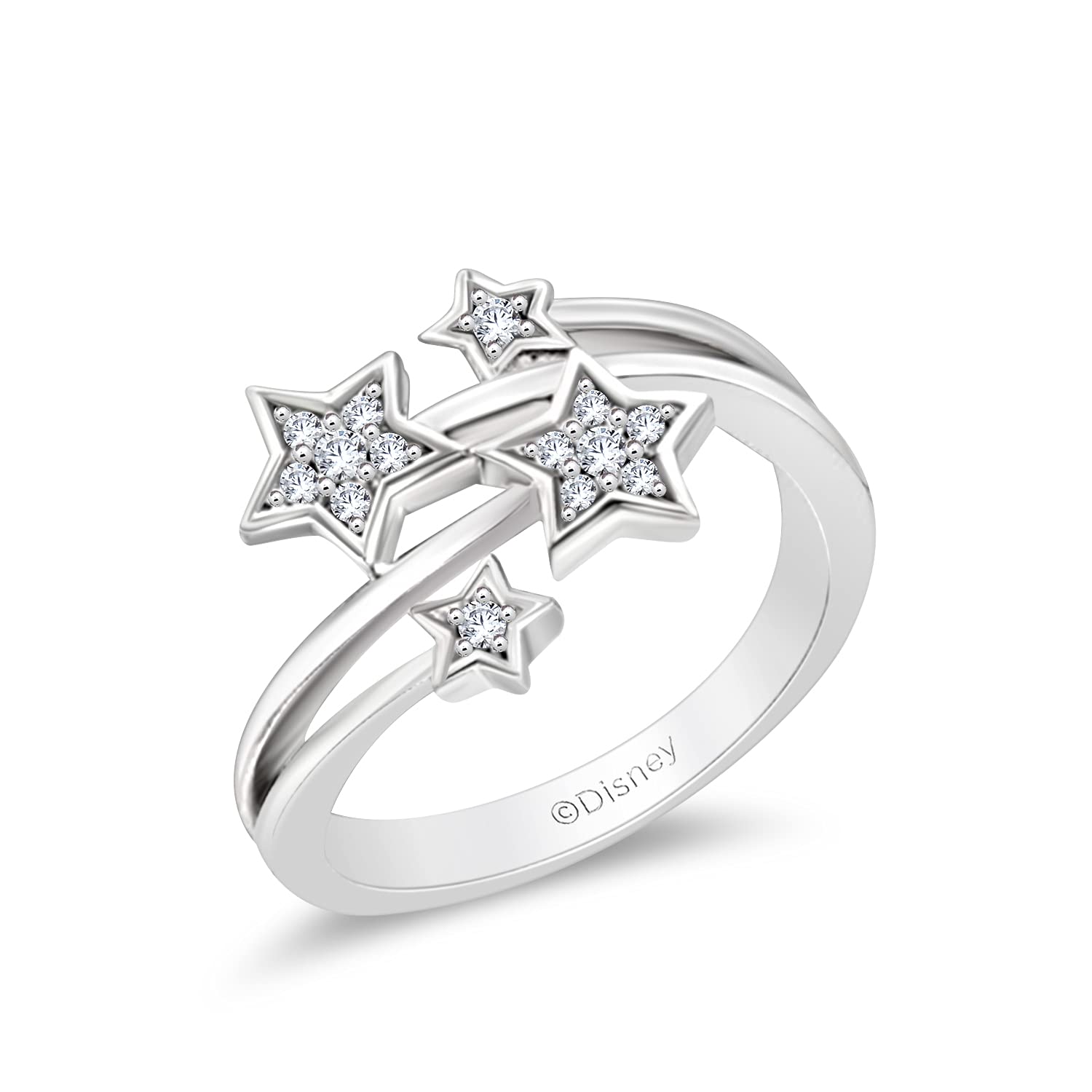 Enchanted Disney Tinkerbell Sterling Silver Ring with 1/10 Cttw Natural White Diamonds - Elegant Jewelry for Women, Perfect Gift for Disney Fans & Fairy Tale Lovers - Ideal for Birthdays, Anniversaries and Special Occasions