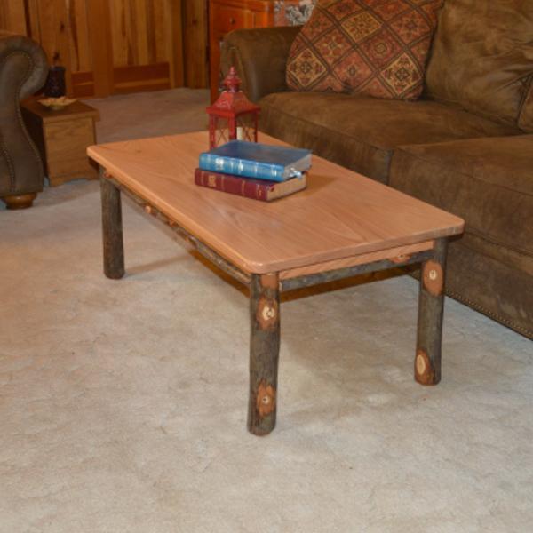 Solid Hickory Wood Coffee Table - Rustic Farmhouse Style Living Room Furniture for Home Decor & Relaxation