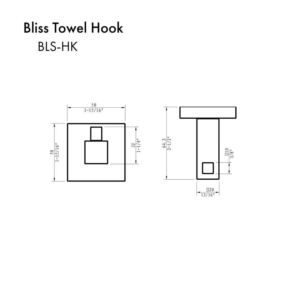 ZLINE Bliss Matte Black Towel Hook (BLS HK MB) - Rust-Resistant Bathroom & Kitchen Wall Hook for Towels, Robes & Hats