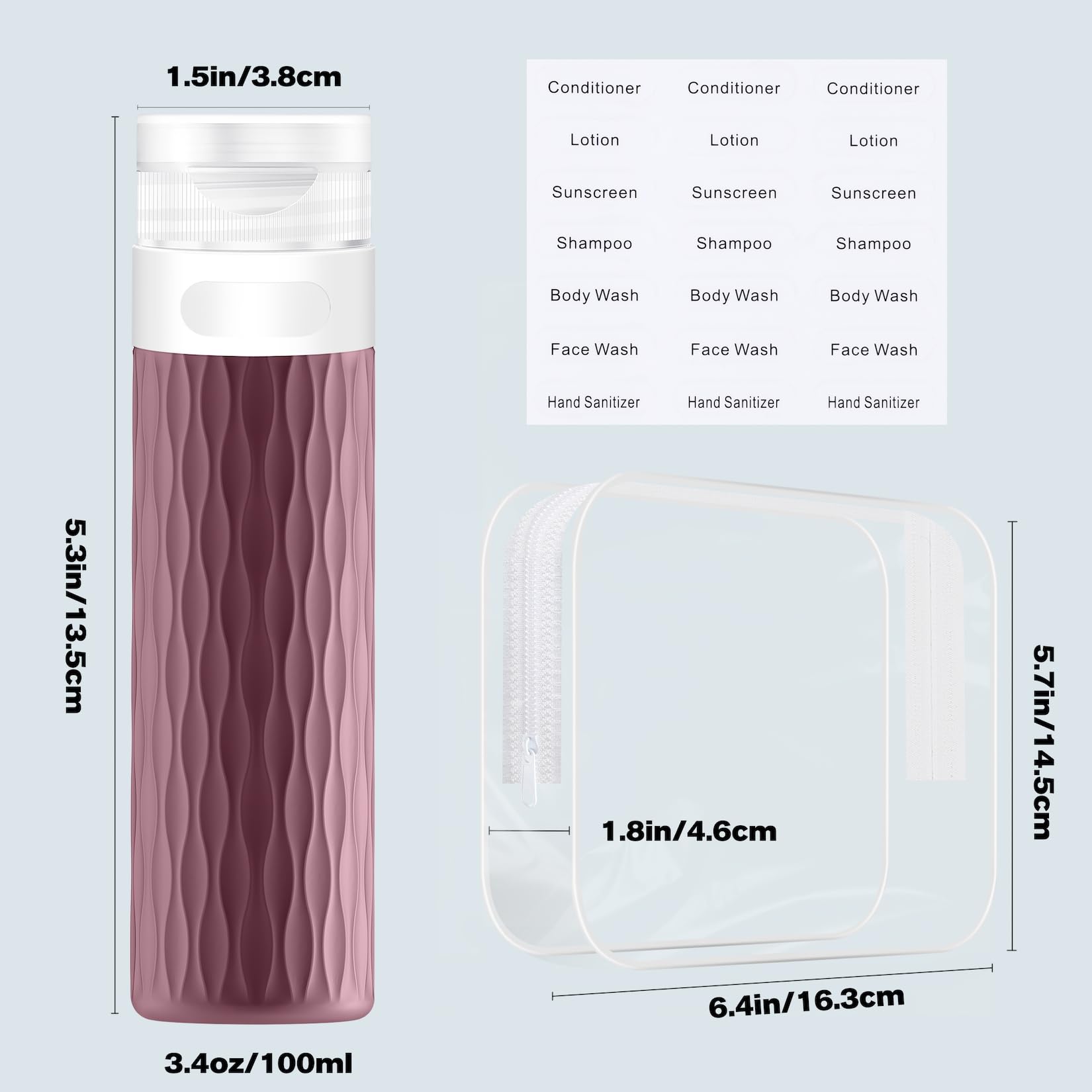 TSA Approved 3.4oz Travel Bottles for Toiletries - Leak Proof Silicone Refillable Containers (4 Pack) | BPA Free Shampoo & Conditioner Travel Essentials Kit for Airplane, Gym, Camping & Vacation
