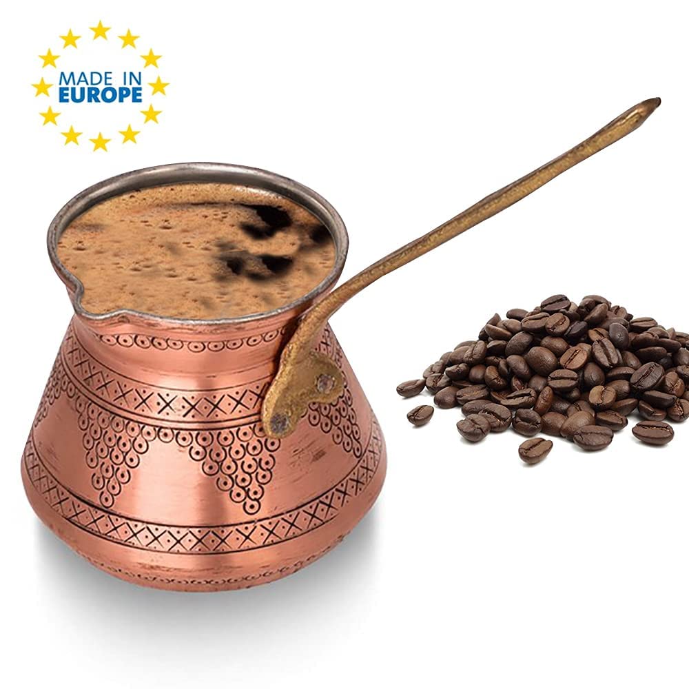 Handmade Engraved Copper Turkish Coffee Pot (Ibrik) 13 oz for Stove Top - Perfect for Traditional Turkish Coffee Making at Home