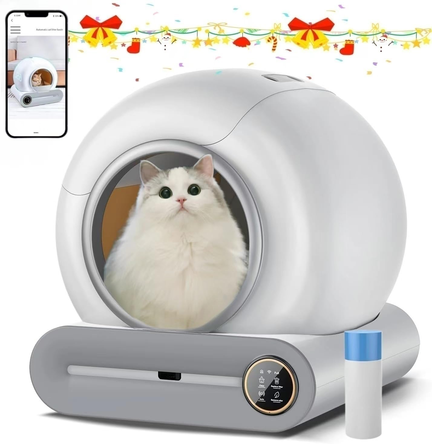 Self Cleaning Cat Litter Box - 65L+9L Large Automatic Cat Litter Box with App Control, Ionic Deodorizer, Weight Monitoring & Washable Silos for Multiple Cats - Perfect for Smart Pet Care & Odor-Free Home