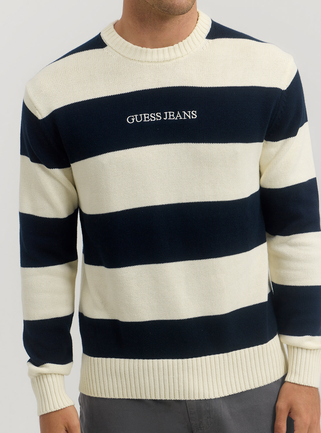 Guess Women's Navy Striped Knit Sweater Jumper - Casual Pullover for Fall & Winter | Perfect for Office, Date Night and Weekend Outfits