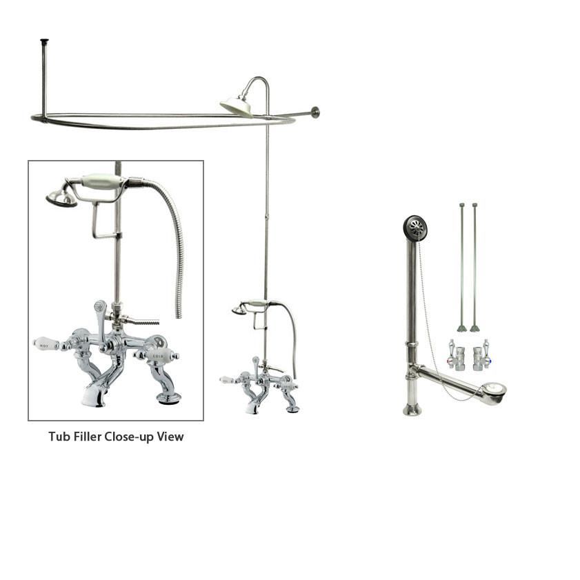 Vintage Chrome Clawfoot Tub Faucet with Shower Kit & Enclosure Curtain Rod 414T1CTS - Perfect for Bathroom Renovation & Classic Style Decor