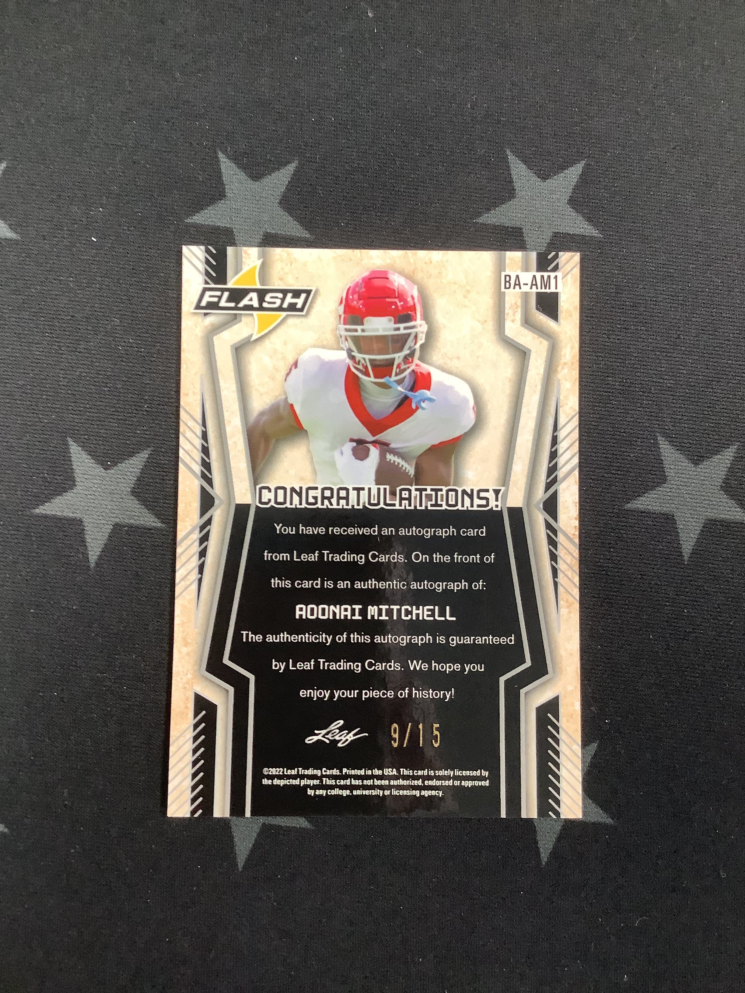 2022 Leaf Flash Football Card - Adonai Mitchell Rookie Auto #9/15 - Beckett Authenticated - Collectible Sports Memorabilia for Fans and Investors - Perfect for Trading, Displaying, or Gifting