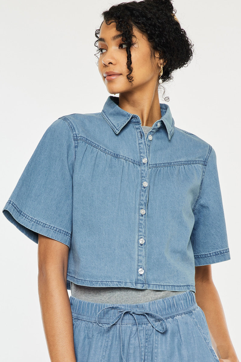 Alannah Sleeve Cropped Shirt for Women - Stylish Short Sleeve Blouse, Casual Summer Tops - Perfect for Beach Outings, Date Nights & Weekend Wear