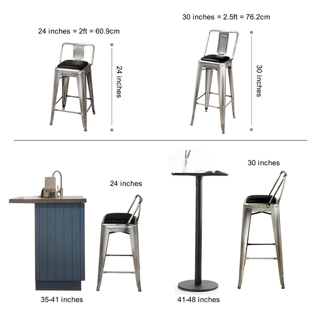GIA 30-Inch Bar Height Metal Stool with Black Vegan Leather Seat - Gunmetal Finish - Modern Kitchen Island & Counter Height Stool for Home, Bar, Restaurant & Cafe Use