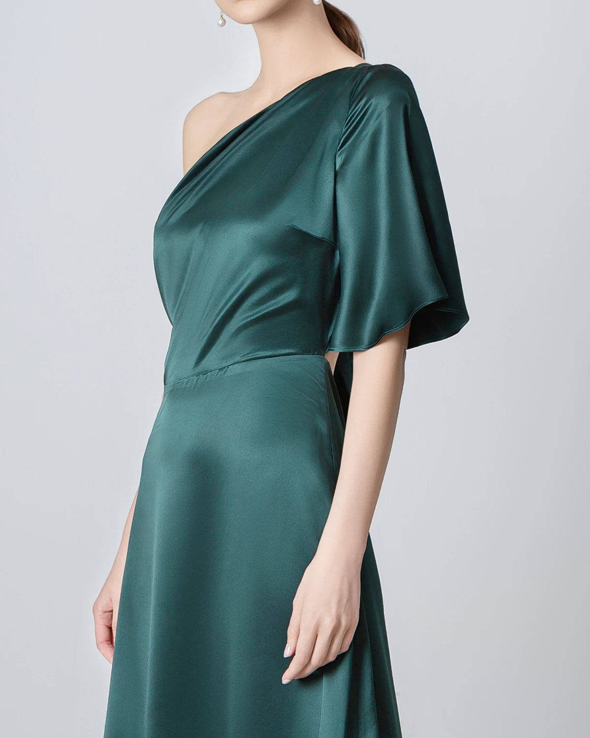 Elegant One Shoulder Tie Back Maxi Silk Dress for Women - Perfect for Weddings, Parties & Evening Events