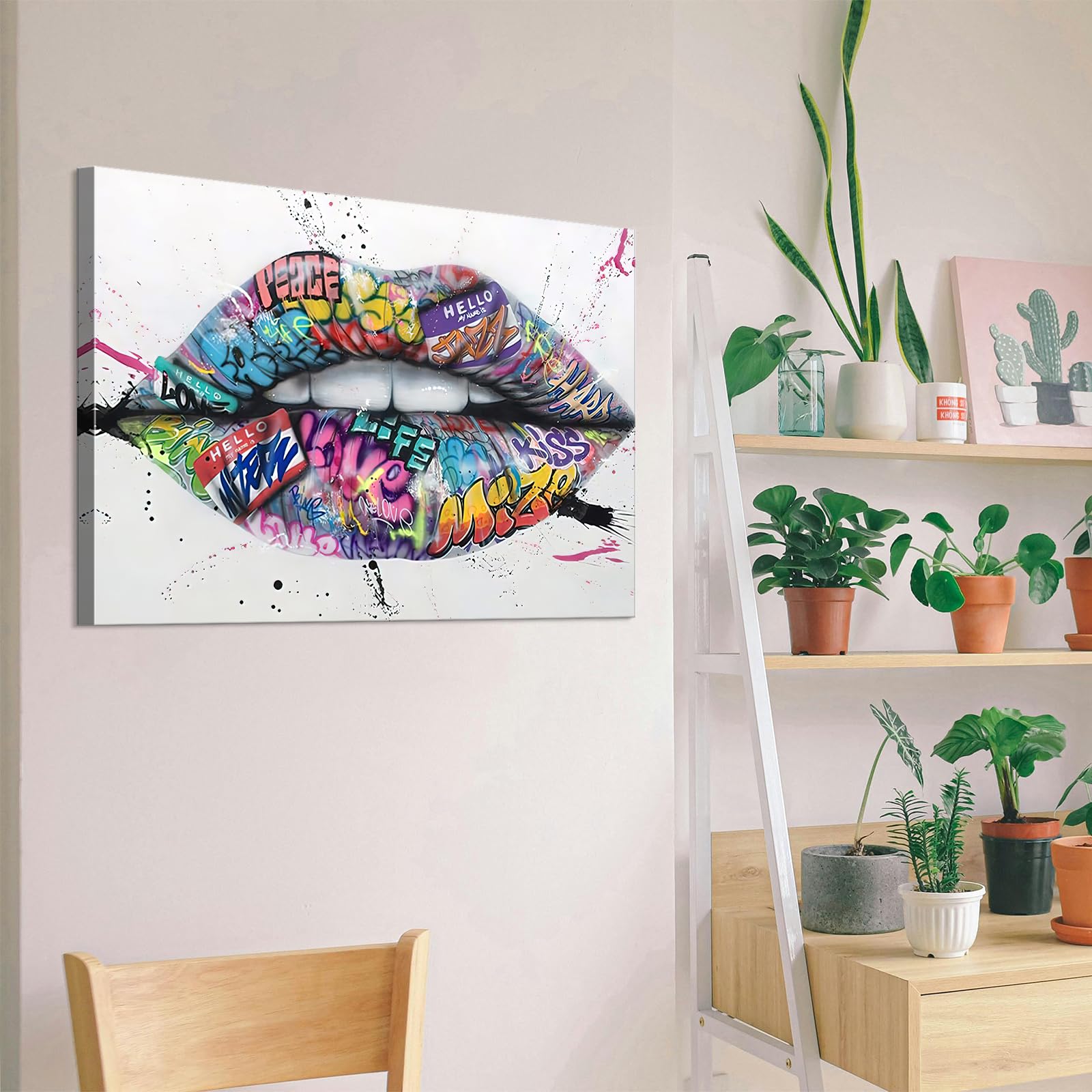 Lip Graffiti Wall Art Poster - Vibrant Street Art Decor for Living Room & Bedroom (28x40 Inches) - Perfect for Urban Home & Office Decor