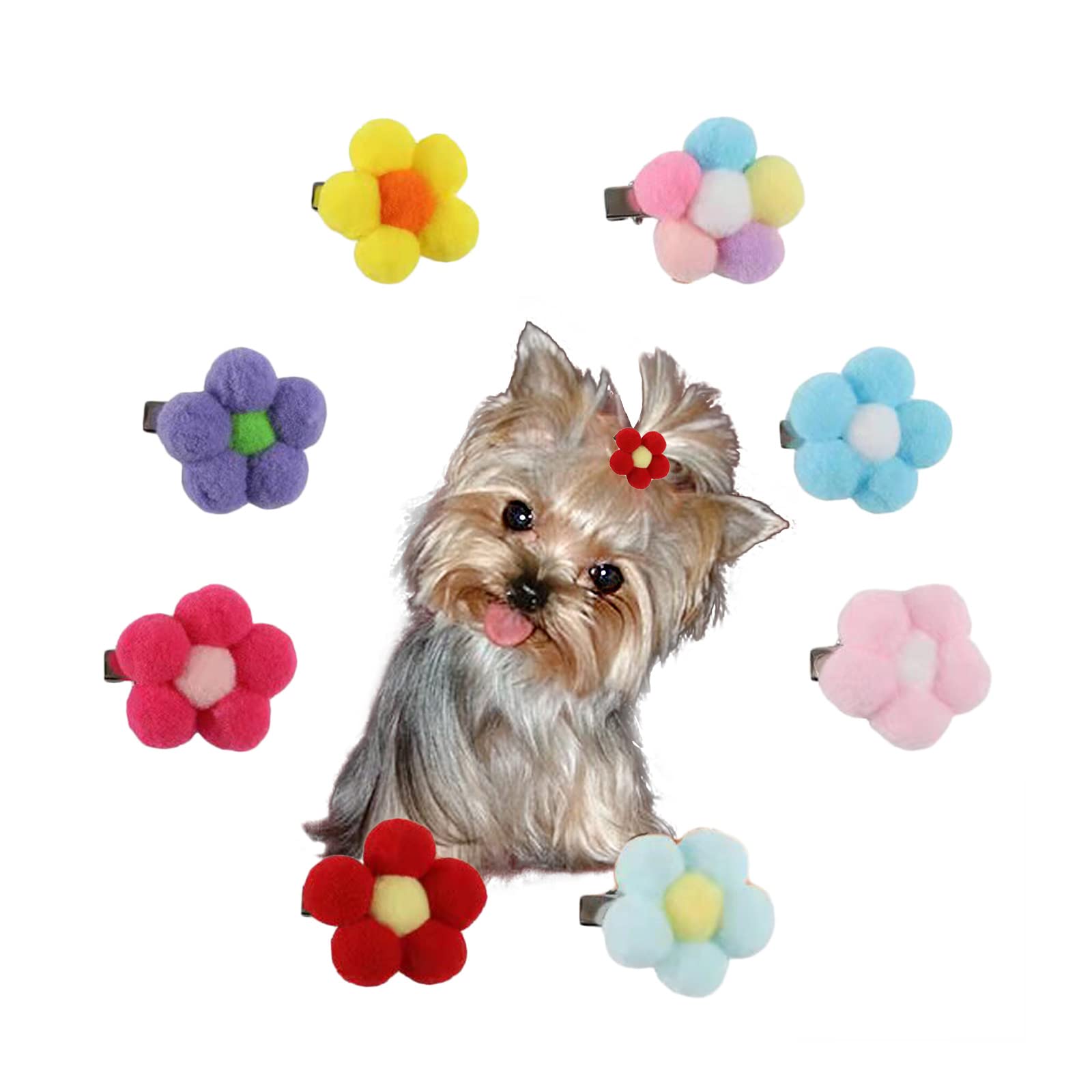 ZARSIO Small Dog Hair Clips - Cute Puppy Hair Bows with Fur Ball Flower, Alligator Hair Clips for Cats & Dogs - Perfect for Pet Grooming, Birthday Parties & Daily Styling Accessories
